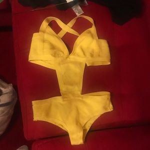 Sexy yellow cutout bandage monokini